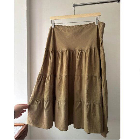 1990s Tiered Cotton Low Rise Skirt, 34" | Vintage Green Midi Skirt - Picture 3 of 4